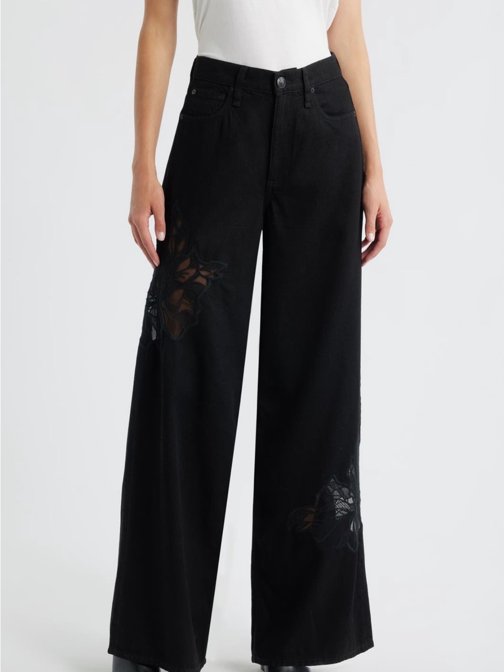 Rag & Bone Featherweight Sofia Lace High Waist Wide Leg Jeans NWT 30